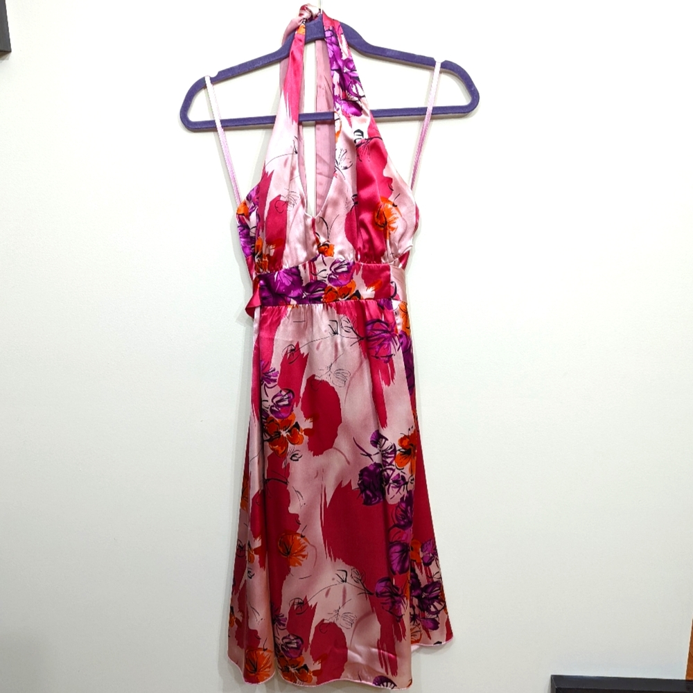 Le Chateau Silk Halter dress, size Small, colourful